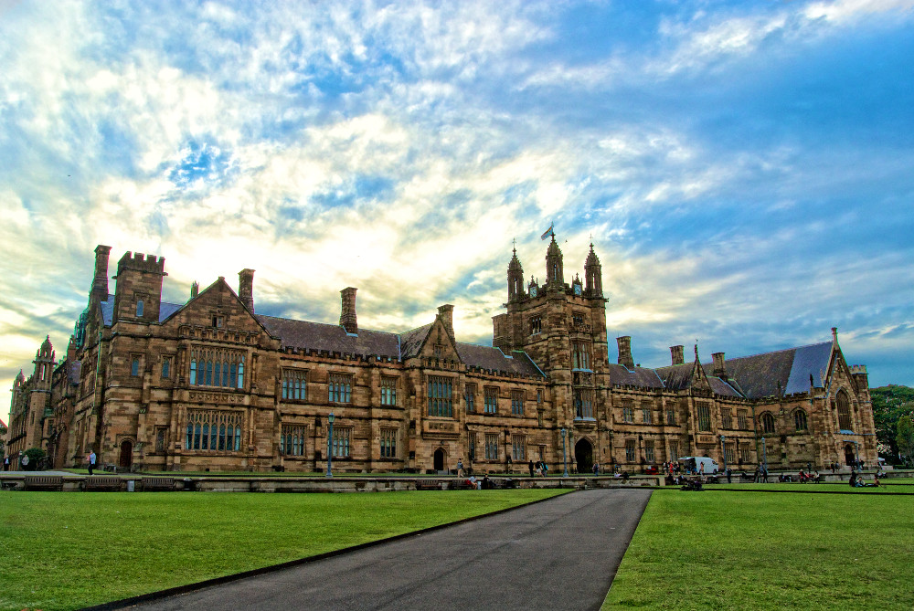 Sydney University's neo-gothic Main Quadrangle designed by architect Edmund Blacket and completed progressively in sections.